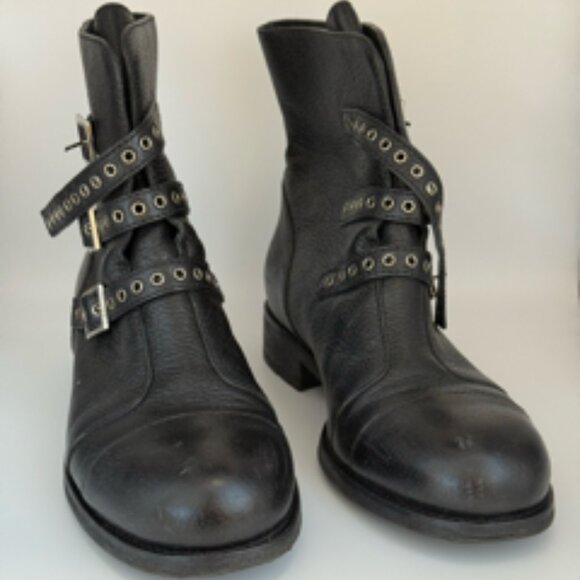 Jimmy Choo Black Leather Buckle Moto Boots 38.5 (US 8.5) - Picture 1 of 10